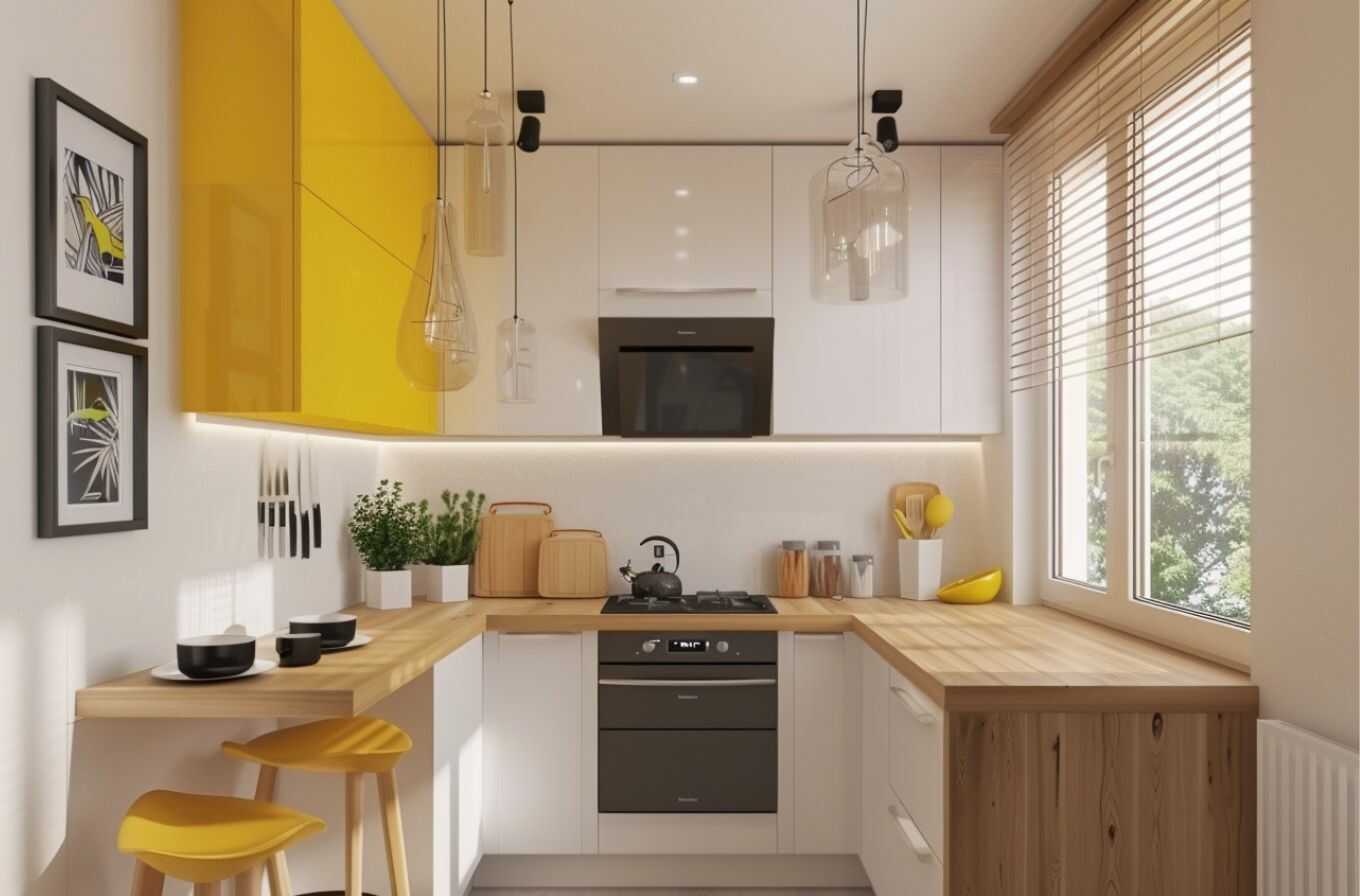 Rekonstrukce malé kuchyně ve žluté barvě